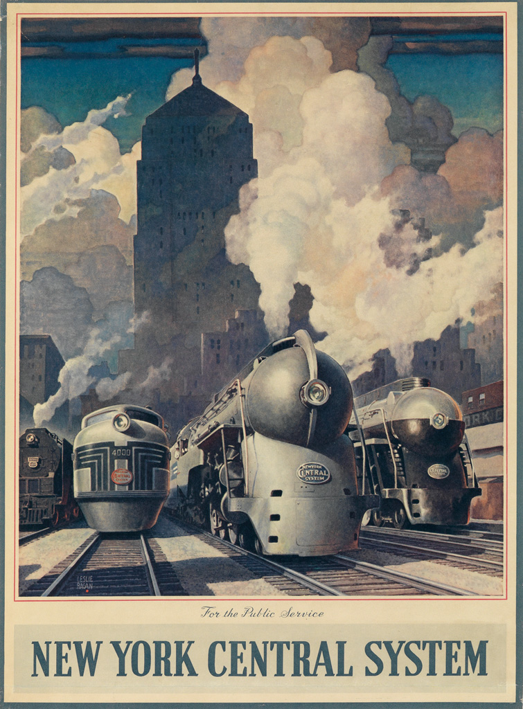 LESLIE RAGAN (1897-1972). NEW YORK CENTRAL SYSTEM / FOR THE PUBLIC SERVICE. Calendar back. 1945. 21x15 inches, 54x40 cm.